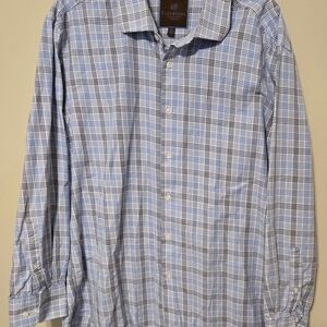 Tattersall London 100% Cotton Men's Blue Plaid Shirt Sz XL